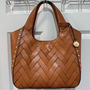 BRAHMIN Small Carla Woven Tan Nelani Leather Satchel - EUC